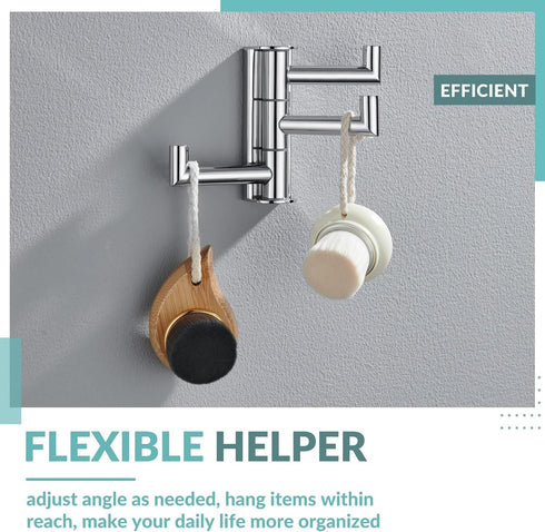 APLusee Swivel Towel Hook, Polished Chrome 304 Stainless Steel Triple Robe Hook with Multi Rotating Arms