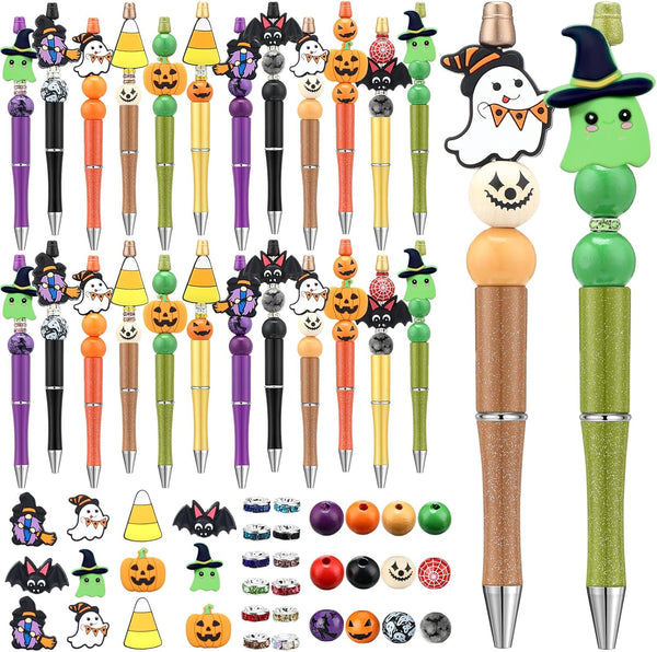 Ctosree 36 Sets Beadable Pens Bulk Terror Ballpoint Pens for Kids Terror Theme Party Supplies