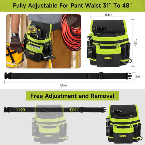 Tool Belt with Magnetic Tool Pouch, 14-Pockets Adjustable & Detachable Tool Pouch for Electrician, Carpenter,