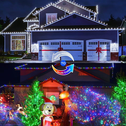 2 Pack 100 33ft JMEXSUSS Solar Christmas Lights Outdoor Waterproof, LED White and Multicolor Color Changing Solar Fairy