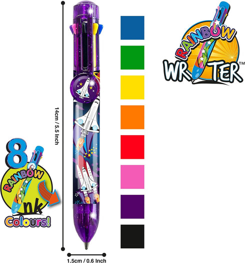 8-in-1 Space Pen by Deluxebase. Multicolored Retractable Novelty Ballpoint Pen with Cute Animal Design. Smooth Ink