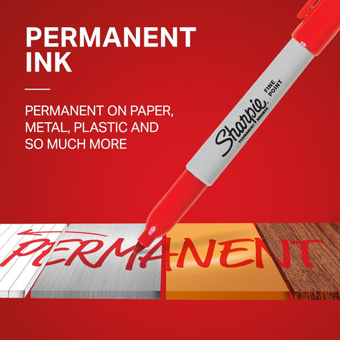 Sharpie Permanent Markers, Fine Tip, Quick Drying and Fade Resistant, Red, 12 Count for Plastic, Metal, Wood, and More