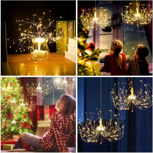 HEAGEERO 180 8 Starburst Light, Battery Chandelier LED, Mode Firework Lights, Outdoor Ceiling Hanging Decoration Fairy