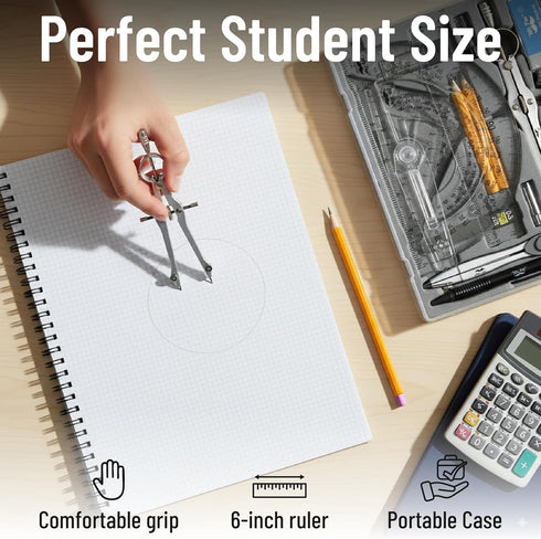 Mr. Pen Set 6 Inch Set 15 Set Geometry with Swing Arm Protractor, Divider, Squares, Ruler, Compasses and Protractor