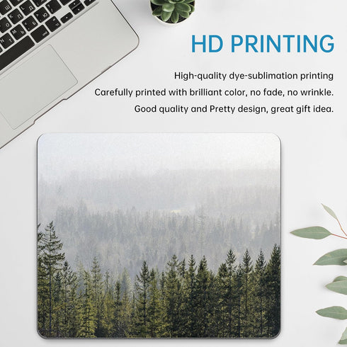 Green Misty Mountain Tree Mouse Pad, Nature Landscape Square for Desk, Washable Computer Mouse Mat