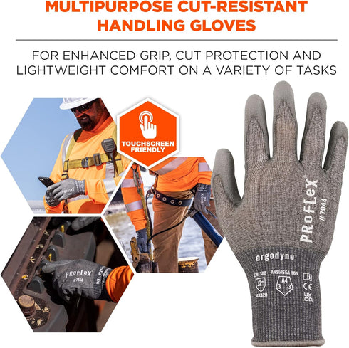 Ergodyne unisex adult ANSI A4 PU Coated CR Gloves, Gray, Extra Large US