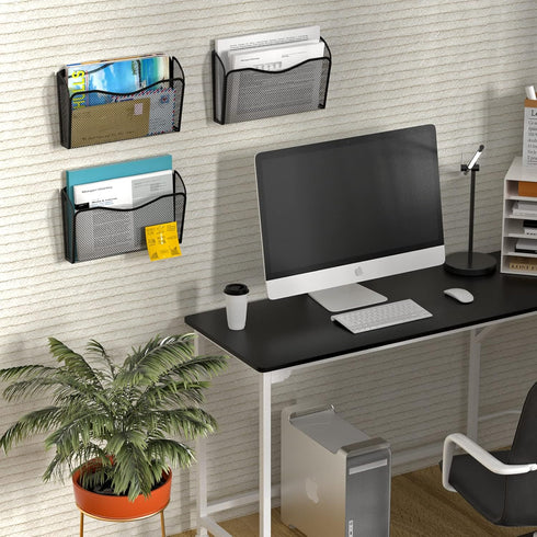 Wall File Organizer, Mesh Hanging File Organizer with 3 Single Pockets for Home Office Organization and Storage