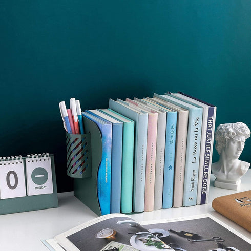Metal Iron Adjustable Book Ends, Heavy Duty Book Holder, Nonskid Desktop Book Organizer for Binder Holder (Green)