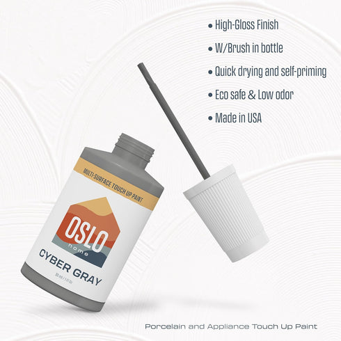 Porcelain + Appliance Touch Up Paint, Cyber Gray, 1oz High-Gloss with Brush in Bottle for Appliances