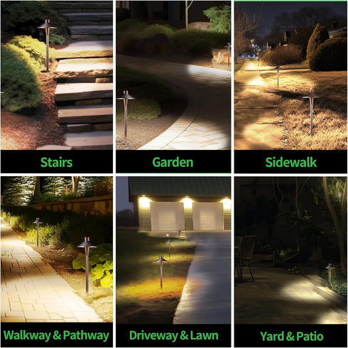 Landscape Path Lights, Selectable 3000K/4000K/5000K Pathway Lights, 12V Low Voltage Wired LED Outdoor Waterproof for