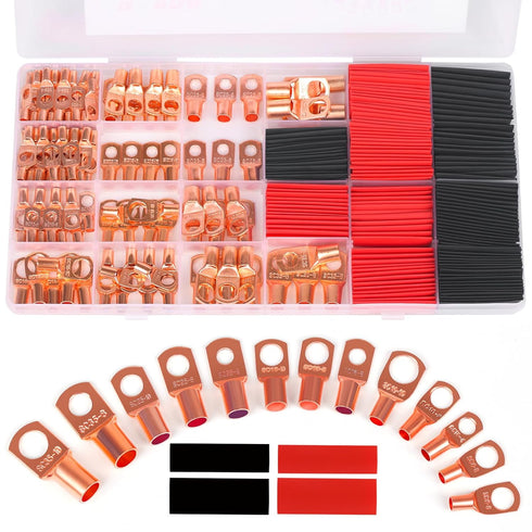 Copper Wire Lugs, Terminal Connectors for AWG12-2 Cable, 120Pcs Battery Cable Lugs Ends and Heat Shrink Tubing