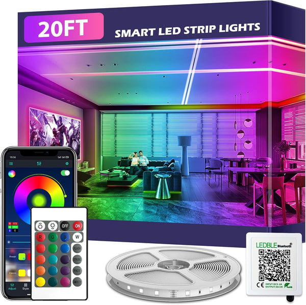20FT Led Strip Lights,Long Smart Led Light Strips Music Sync 5050 RGB