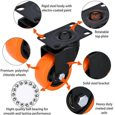 YOOGAA 3 Inch Heavy Duty Swivel Caster Wheels, Set of 4, Load 1000lbs, No Noise for Workbench