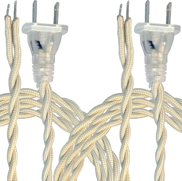 Royal Designs, Inc. CO-6001-OW-8-2 Twisted Rayon Lamp Cord with NEMA-15P Plug, Stripped Ends Ready for