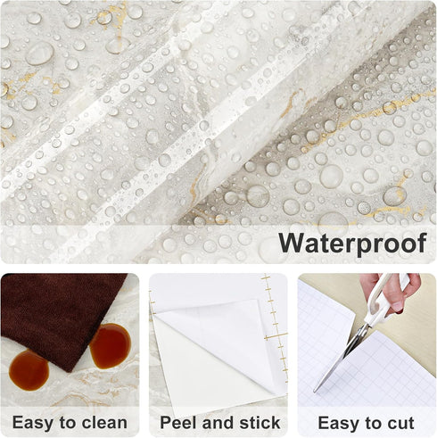 Glossy Marble Contact Paper 15.75"x78" for Kitchen Countertop, Waterproof Vinyl Wallpaper for Bathroom Cabinets