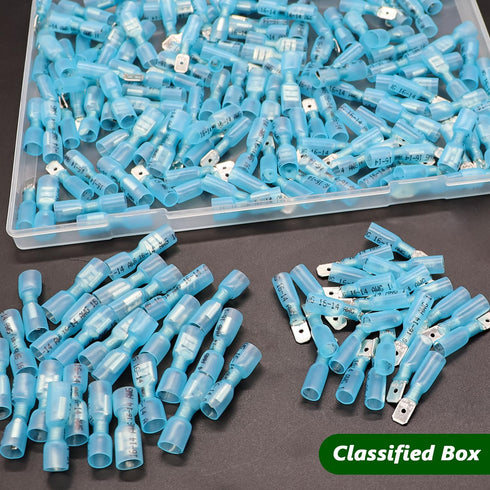 Twidec 200PCS Heat Shrink Spade Connectors Kit, 16-14 AWG Fully Insulated Electrical Wire Crimp Connectors