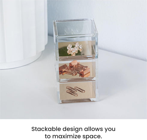 OfficeGoods 3-Tier Stackable Acrylic Holder, Stylish Desk Organizer for Office or Home with Gold Metal Base