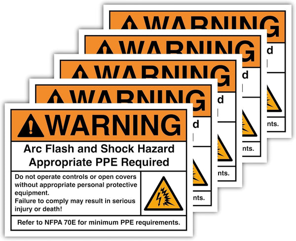 KACHANNIE 5-Pack Warning Arc Flash & Shock Hazard Signs 4.13" x 5.83" PPE