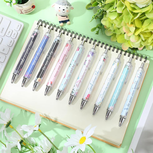 Yeaqee 50 Pcs Black Ink Ballpoint Pens, Inspirational Motivational Quotes Stylus Tip Pens for Women Students, 5.5 Inch
