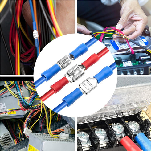 140Pcs Crimp Connectors Kit, Red/Blue Insulated Male & Female Spade, Ring, Fork (U-Type) Wire Terminals, Electrical