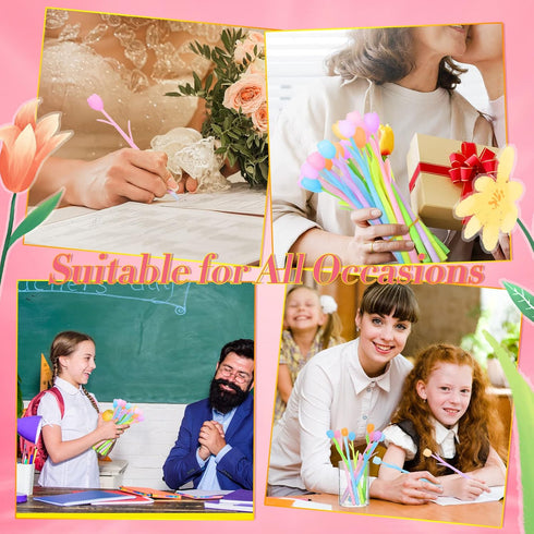 Tinlade 200 Pcs Color Changing Flower Gel Pens, 0.5mm Black Ink Cute Kawaii Ball Point Pens for Kids