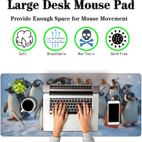 Gaming Mouse Pads Green White, Computer Desk Mat Large Mouse Pad, 900X400 Mouse Pad Non-Slip Rubber Base, 35.4 X 15.4 inch for Work/Game/Office Pineapples, Cute Penguin Colony by Samgula