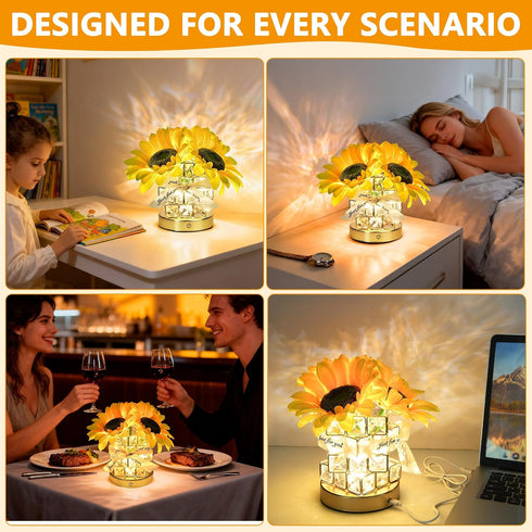 3-Colour Dimming 2 Handmade Sunflower Lamp, Rechargeable Cordless Touch Table Lamp, Infinitely Small Night Light