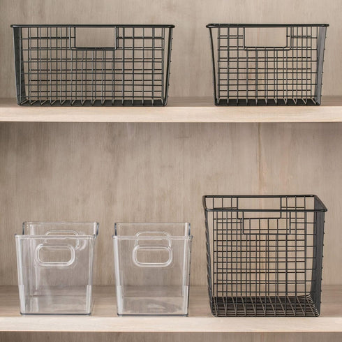 Closet, 4 Pack mDesign Deep Plastic Office Storage Bins with Handles for Organization in Filing Cabinet, or Desk