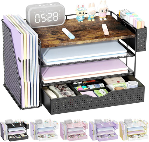 gianotter Wood Desk Organizers and Accessories with File Holder, 4-Tier Desk Accessories