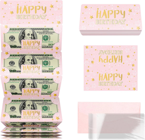 Pink Birthday Money Envelope for Cash Gift Holder with Greeting Card for