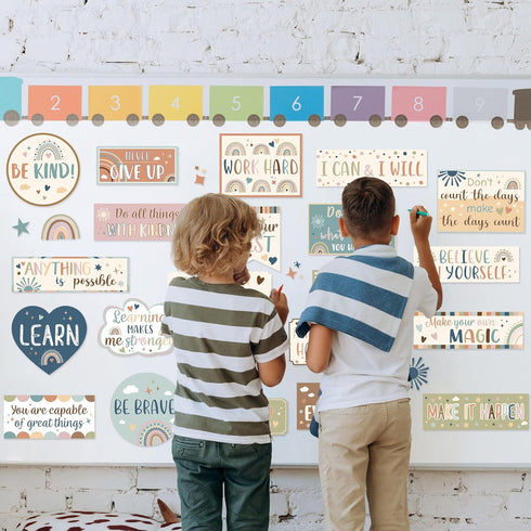 Bulletin Board Decorations Positive Affirmation Poster Cutouts, Boho Rainbow Motivational Banner for Classroom