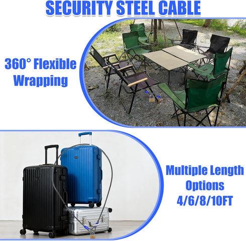 1/4in 4FT/6FT/8FT/10FT Security Cable with Loops Cut-Resistant and Waterproof Security Cable Suitable for Travel,Home