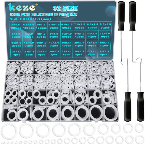 1228 Pcs Clear Food Grade Silicone O Rings Assortment Kit with Pick and Hook, Metric OD: 4-32mm