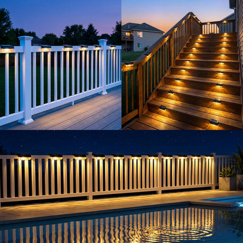 8 Pack Lights,3000K Herzila Solar Deck Lights Outdoor, Solar Step Lights Waterproof Led Warm White, Auto Dusk-to-Dawn