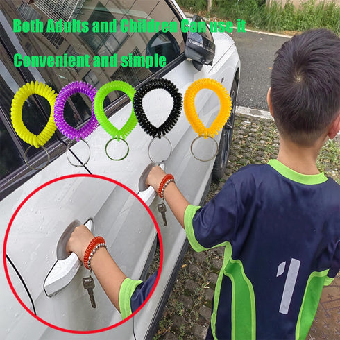 Smanzu 10 Pieces Colorful Wrist Coil Keychain Wristband Spiral Key Ring Bracelet Key Holder for Pool Gym ID Badge(Solid