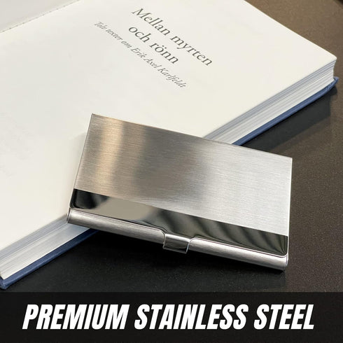 SunplusTrade Business Card Holder for Men and Women, Slim Stainless Steel Case, Fits 18 Cards