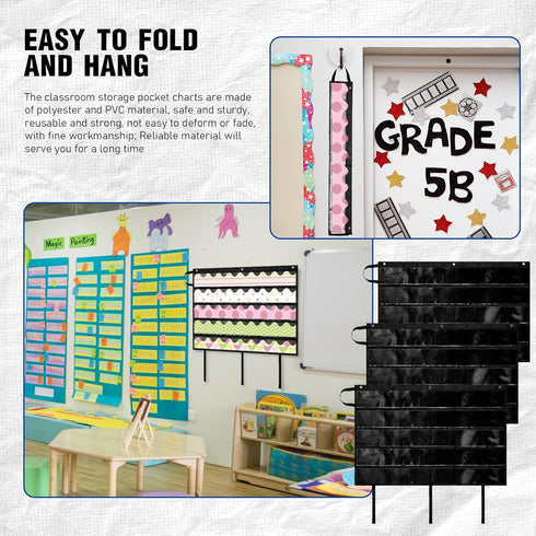 Crtiin 3 Pcs Foldable Bulletin Border Storage Pocket Chart, 41 x 24.5 Inch Classroom Organizer for Wall Borders