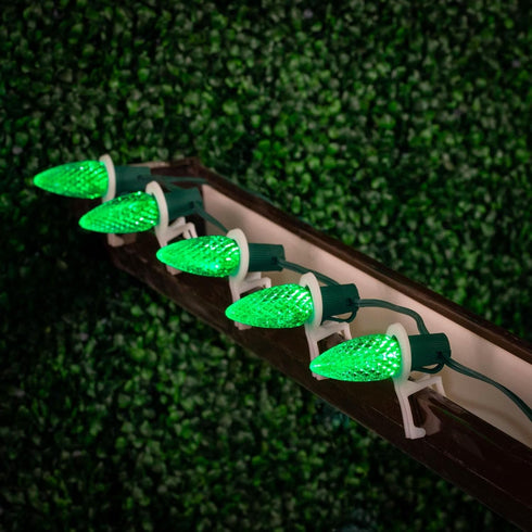 Novelty Lights 25PK C9 Ultra Bright Dimmable LED Replacement Bulbs, Faceted Outdoor Christmas Light Bulbs, Green