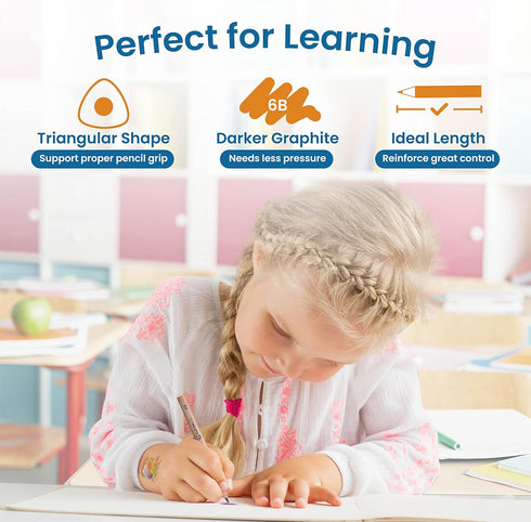 Learning Pencils For Toddlers 2-4 Years - Kids Pencils for Beginners, Jumbo Triangle Shape with Soft Graphite (8pk +
