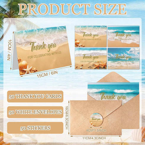 50 Sets Eaasty Beach Wedding Thank-you Cards with Envelopes & Stickers Ocean Shore Note Cards From Mr and Mrs Thank You