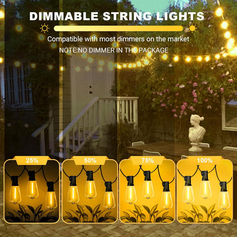 26Ft ST38 Lights,12+1 LAMPHOME Outdoor Yellow String Lights, Connectable Waterproof Patio Shatterproof LED Hanging