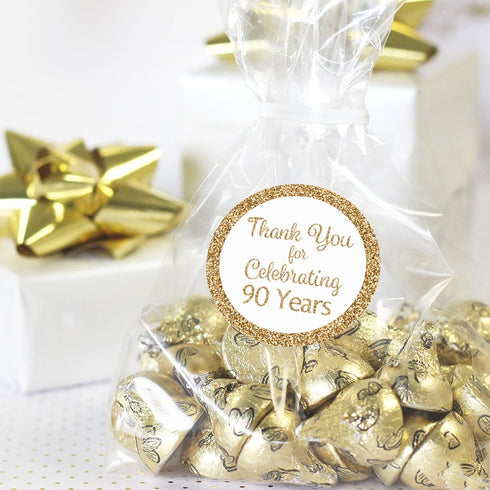 White and Gold 90th Birthday Thank You Stickers, 1.75 in - 40 Labels, 90th Birthday Decorations