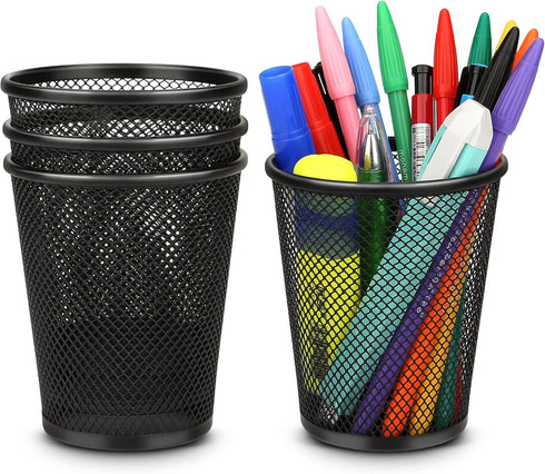 Pen Holder for Desk, 4 Pack Mesh Metal Pencil Organizer, Black Desk Pen Holder
