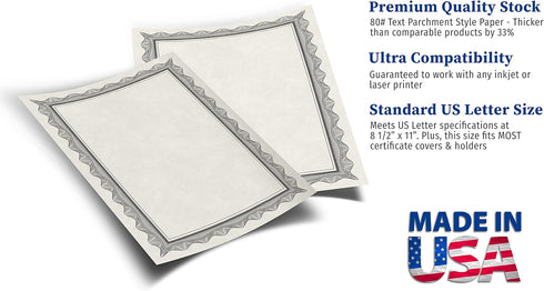 Blank Parchment Certificate Paper for Awards, Works with Inkjet/Laser Printers, 8 1/2" x 11", Black Border (25 Sheets)