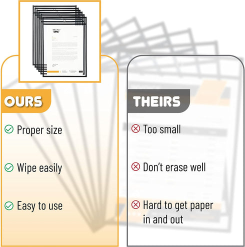 6 Pack, 10.2 14 Inches, Mr. Pen - Dry Erase Pockets, x Black, Reusable Plastic Sleeves for Paper, Clear Shop Ticket