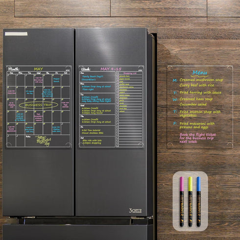JJPRO Non-Magnetic Dry Erase Calendar for Fridge, Reusable Monthly & Weekly Planning Board Bundle for Smooth Surfaces