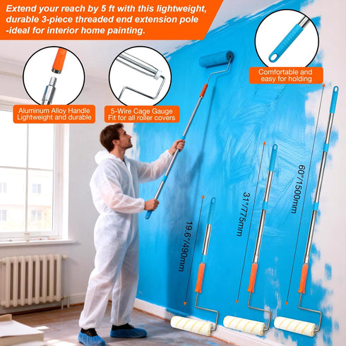 20-Piece 9" 4" (3 King Origin Paint Roller Kit, & Paint Roller with Extension Pole ft), Paint Tray & Liners, Brush |