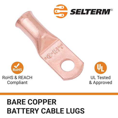 SELTERM 10pcs 6 AWG - #10 Stud Battery Lugs, Heavy Duty Wire Lugs, Ring Terminals, 6 Gauge Connectors