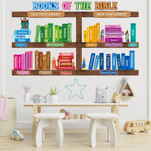 BeYumi 110Pcs Bible Learning Bookshelf Cutouts Back to School Books of The Bible Learning Bulletin Board Set for