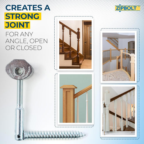 Zipbolt 11.560 Angled Railbolt - Angled Staircase Handrail to Newel Post Connector for Residential and Commercial